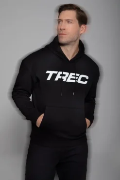 Trec Wear NOWOŚĆ Czarna bluza męska z kapturem TW BASIC HOODIE 185 M BLACK
