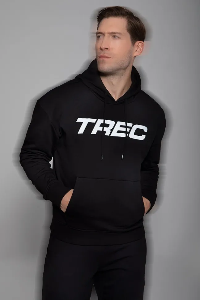 Trec Wear NOWOŚĆ Czarna bluza męska z kapturem TW BASIC HOODIE 185 M BLACK