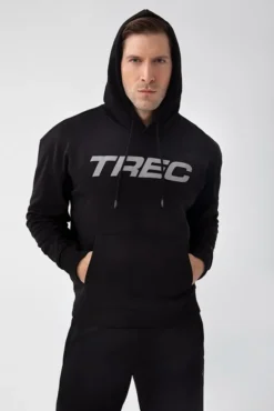 Trec Wear NOWOŚĆ Czarna bluza męska z kapturem TW BASIC HOODIE 185 M BLACK