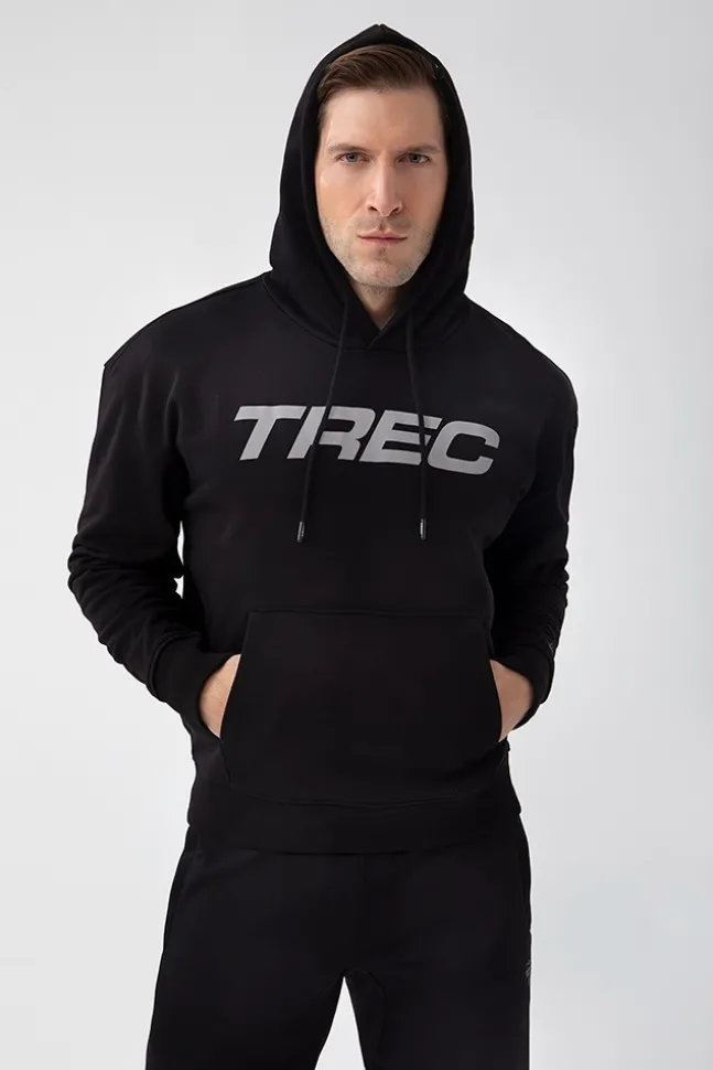 Trec Wear NOWOŚĆ Czarna bluza męska z kapturem TW BASIC HOODIE 185 M BLACK