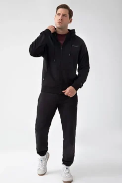Trec Wear NOWOŚĆ Czarna bluza rozpinana męska TW BASIC HOODIE ZIP 182 M BLACK
