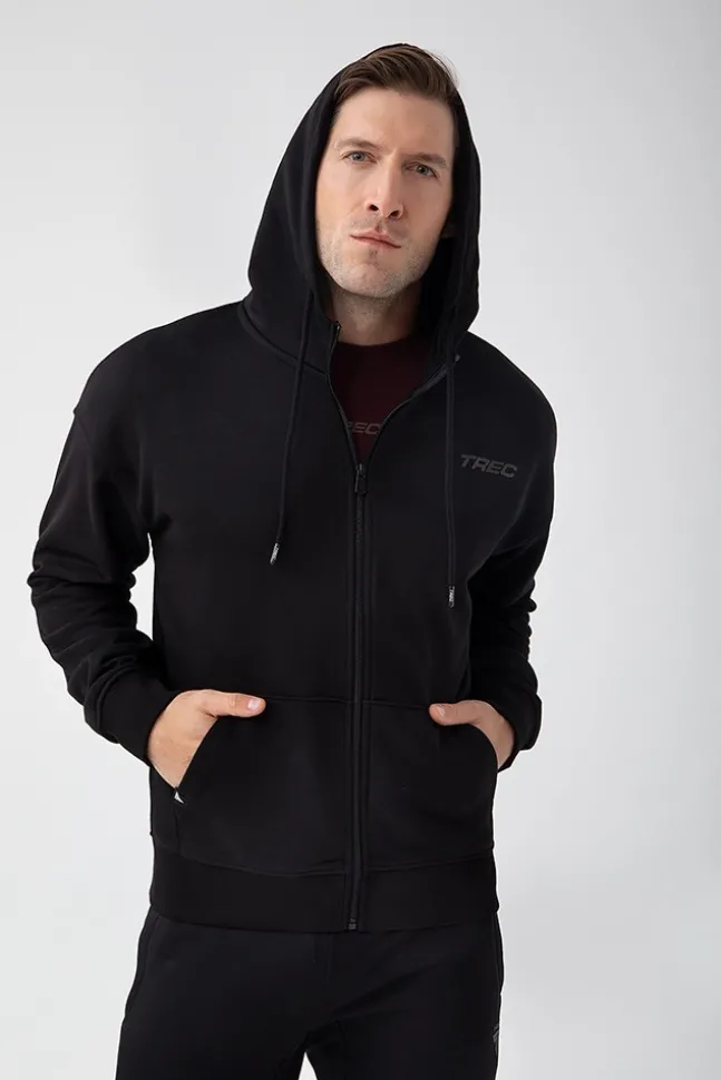 Trec Wear NOWOŚĆ Czarna bluza rozpinana męska TW BASIC HOODIE ZIP 182 M BLACK