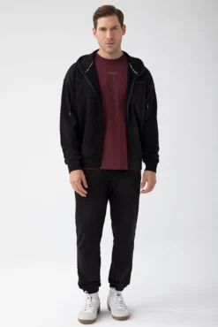 Trec Wear NOWOŚĆ Czarna bluza rozpinana męska TW BASIC HOODIE ZIP 182 M BLACK